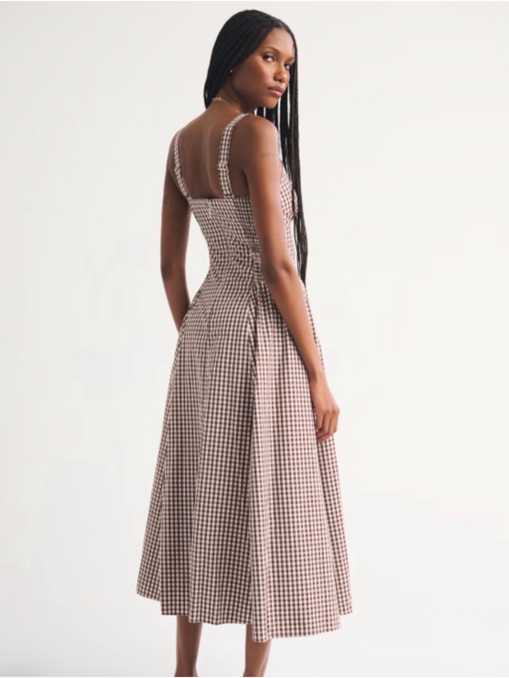 Abercrombie & Fitch Brown Gingham Midi Dress - Picture 4 of 7